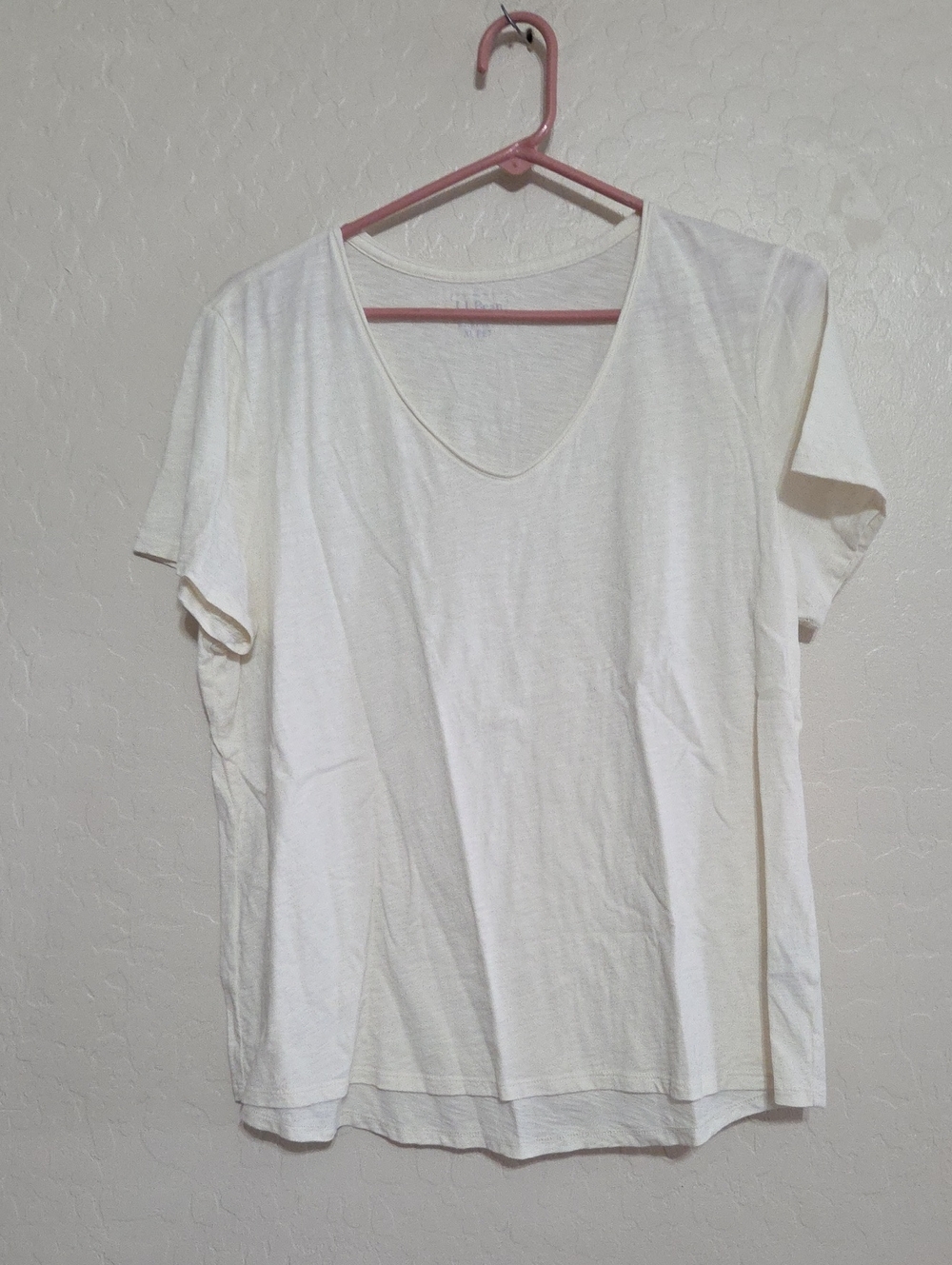 L.L. Bean Cream V-Neck Short Sleeve Tee